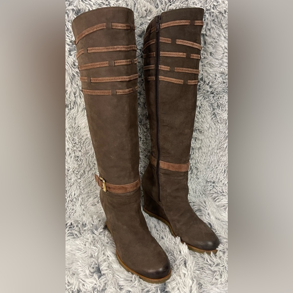 Napoleoni Made in Italy Tall Wedge Heel Brown Suede Winter Boots Size 39 USA 9